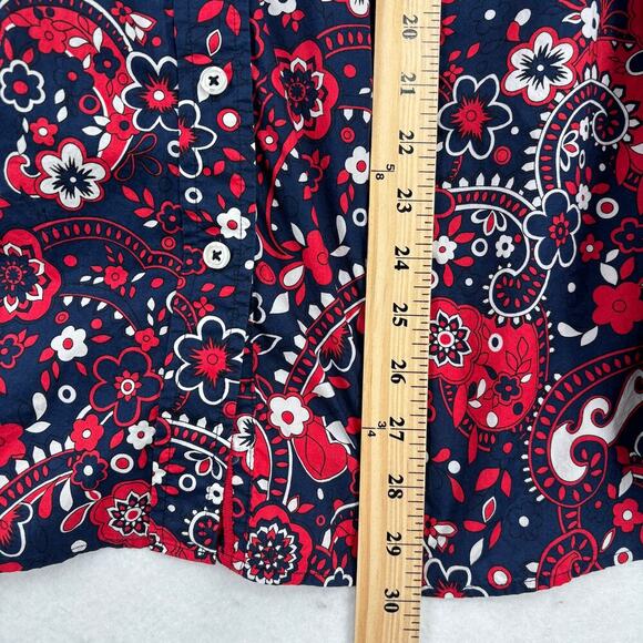 Talbots Plus Blouse Size 2X Red Blue Paisley Floral Cotton Long Sleeve Button Up - Picture 9 of 11